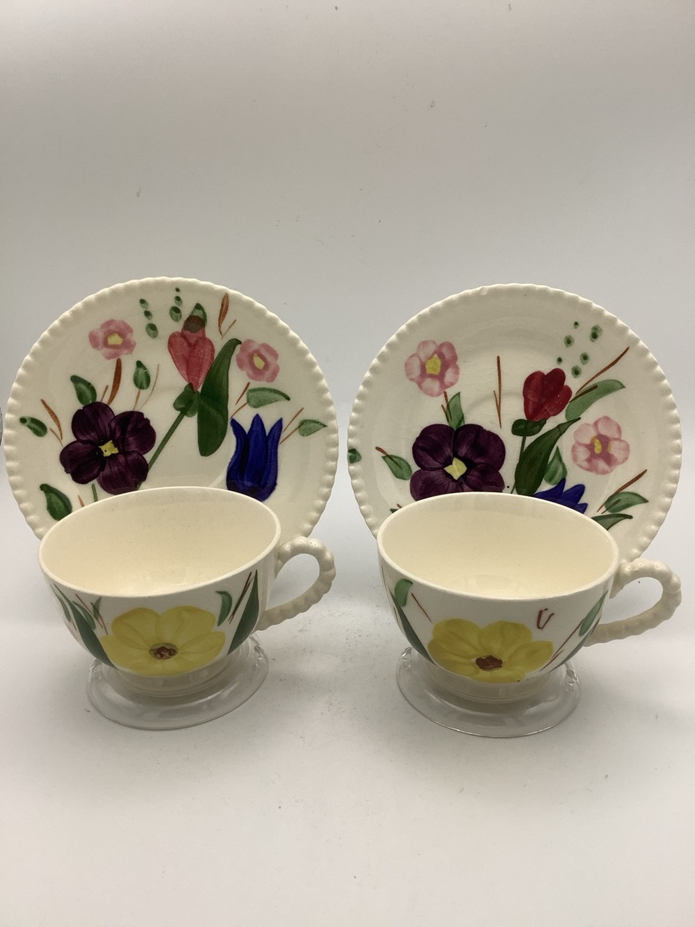 Two Vintage  Blue Ridge Potteries Hand Painted Mountain Nosegay Cups and Saucers